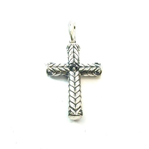 David Yurman Black Diamond Cross Pendant Sterling Silver Estate DY695 - Picture 1 of 7